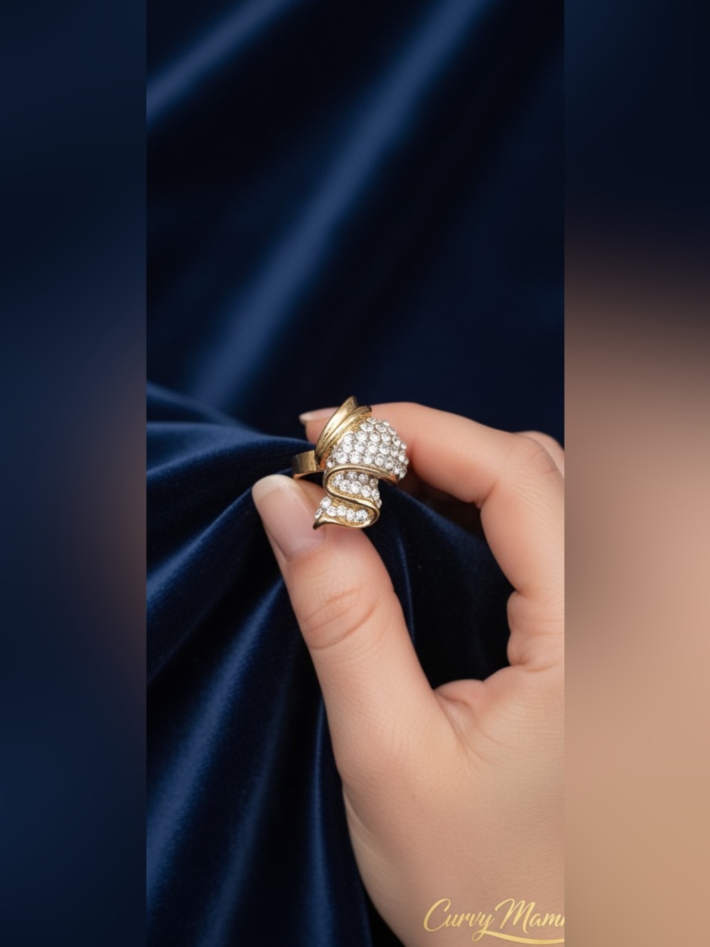 Gold and Clear Crystal Swirl Ring -adjustable - Picture 2 of 4